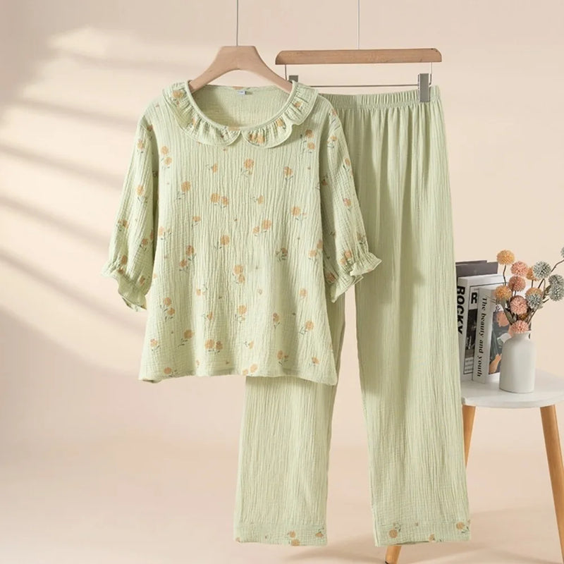 Summer Wear Pajamas for Woman Home Set Female Three-quarter Sleeve Loungewear Sleepwear Women's Cotton Comfort for Homewear