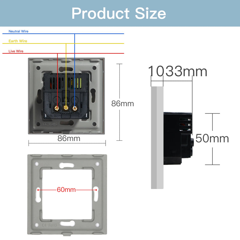 BSEED EU Wall Sockets Single Plugs Sockets Double 5V 2.1A USB Socket Phone Charge Glass Panel Power Sockets Kids Protection 16A