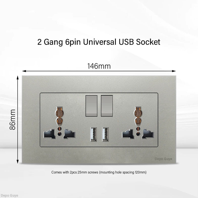Universal 18W Type-C Quick charge Double Power Outlet,220V Electrical Wall Light 2way Switch UK 13A Wall Double USB Plug Socket