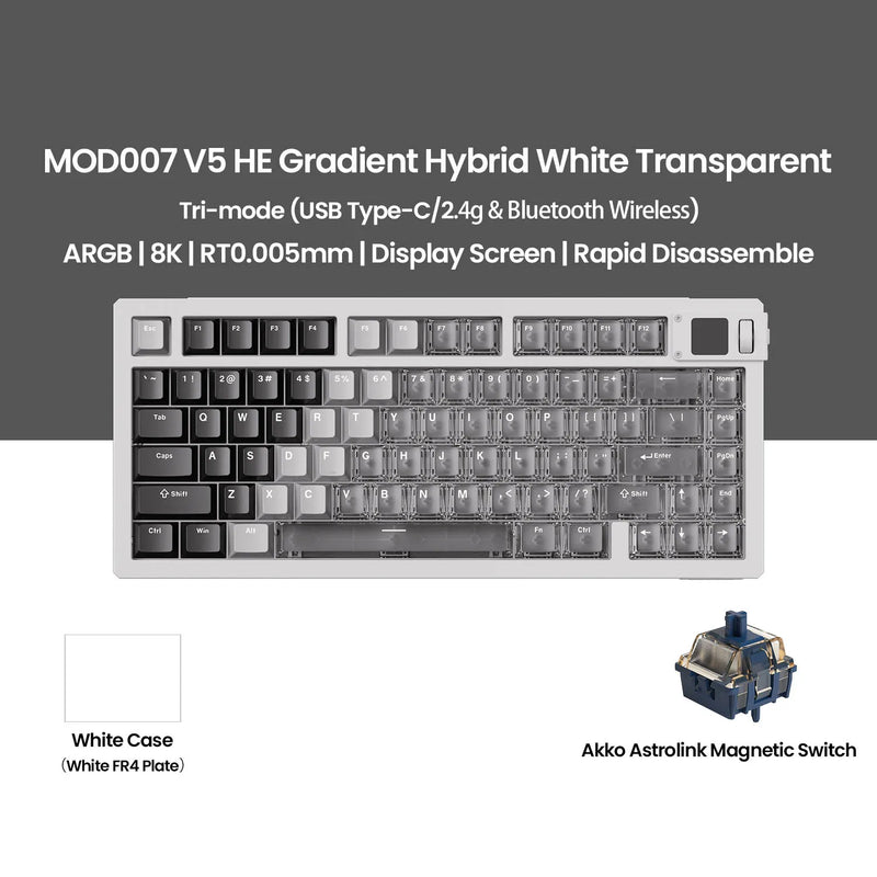 Akko MOD007 V5 HE Magnetic Keyboard with Display Screen 75% Rapid Trigger 0.005mm 8K RGB Gaming Mechanical Keyboard Aluminum CNC