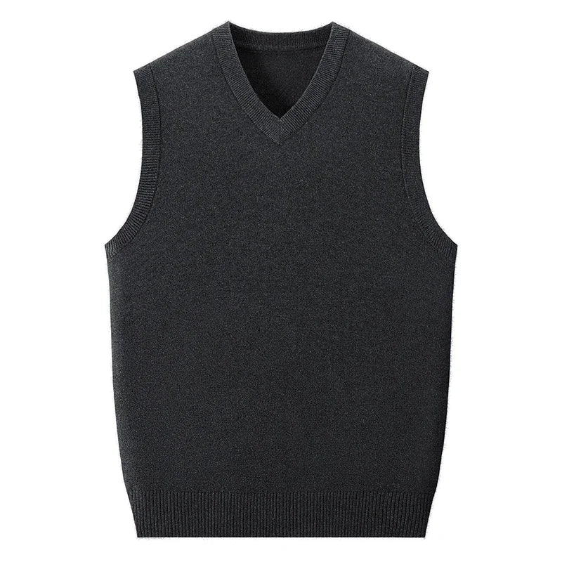 V Neck Sleeveless Wool Knit Vest For Men Soft Handfeel Knitwear Business Formal Sweater Tank Top Autumn Layering Clothes