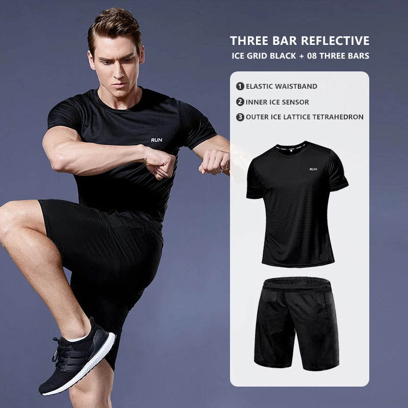 Men's Running Jogging Gym Fitness Tracksuit 2PCS Compression Workout Exercise Tight Fit Athletic Sportswear