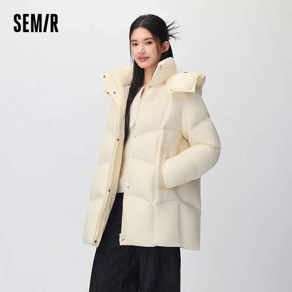 អាវក្រៅ Semir សម្រាប់នារី ប្រវែងមធ្យម ៩០ ភាគរយ ធ្វើពីរោមចៀម មានក្រណាត់អាចដោះចេញបាន មិនជ្រាបទឹក ឆ្នាំ២០២៦ សម្រាប់ពាក់ប្រចាំថ្ងៃរដូវរងាថ្មី