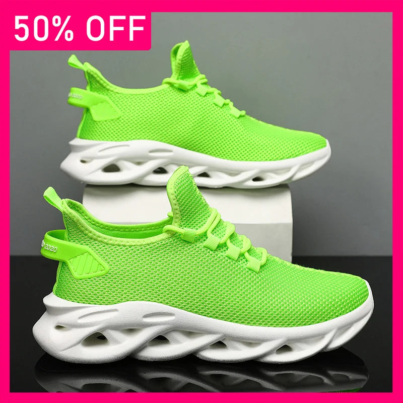 Men Sports Shoes Fashionable Soft Summer Mesh Breathable Outdoor Fitness Shoes Thick Sole Rebound Comfortable Tennis Shoes Man