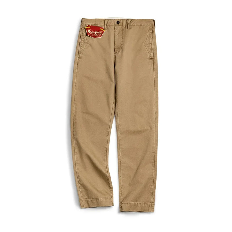 ខោ Maden Vintage Heavyweight Khaki Casual Pants Twill Cotton Straight Pants សម្រាប់សម្លៀកបំពាក់ការងាររដូវស្លឹកឈើជ្រុះរបស់បុរស ខោ Classic Zip Fly Pants