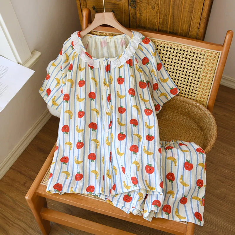 Soft Pyjamas Set For Woman New 2 Piece Set Sleepwear Casual Loungewear Summer Pure Cotton Homewear Suit Pijama Women's Pajamas
