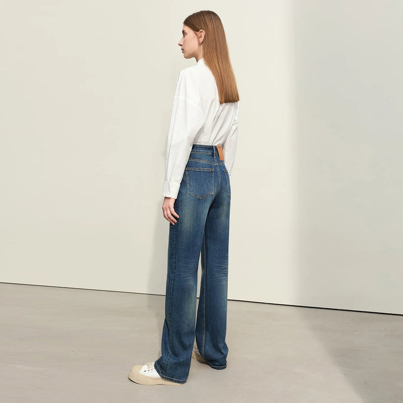 Amii Straight Leg Jeans Denim Blue Casual Slimming Versatile Minimalist Long Trousers 2026 Autumn Woman Clothes 12643098