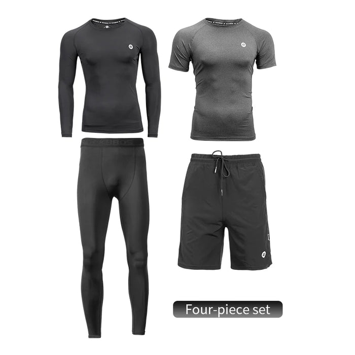 ROCKBROS Men's Tracksuit Gym Fitness Running 5 Pcs/Set Quick Dry Sweat-absorb Compression Sport Suit Clothes Jogging Sport Wear Four-piece set CHINA