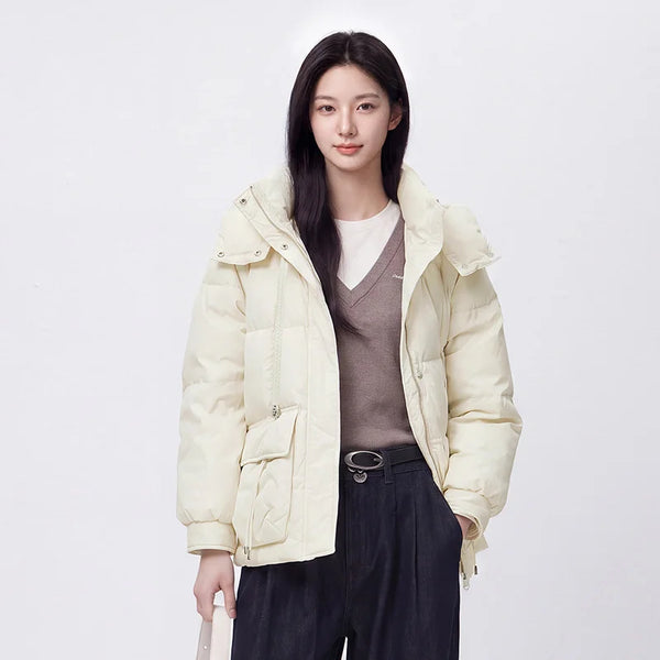 អាវធំស្ត្រី Semir ប្រវែងមធ្យមមានមួក ដៃអាវ Raglan រលុង ៩០ ភាគរយក្តៅ Jacquard រដូវរងា ម៉ូដធម្មតា