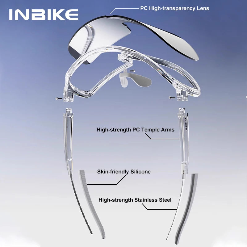 INBIKE Cycling Glasses Anti-Fog Photochromic Lens Windproof Sports Sunglasses for Road Mountain Biking Outdoor Sports Glasses