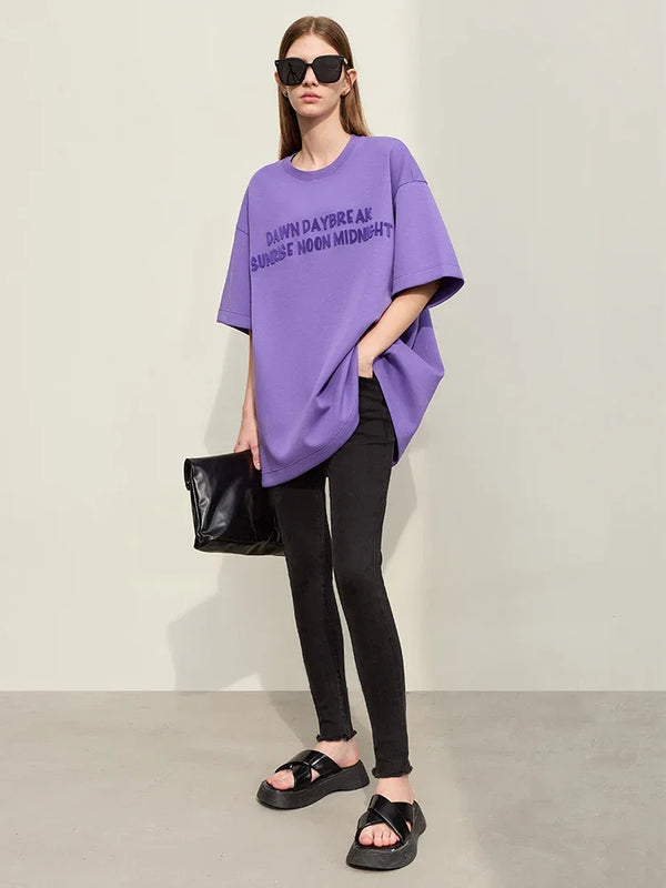 អាវយឺត AMII Minimalism សម្រាប់ស្ត្រី 2026 រដូវស្លឹកឈើជ្រុះថ្មី កមូល អក្សរប៉ាក់ រលុង ដៃខ្លី ធម្មតា 12441080