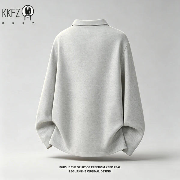 Mens Long Sleeve Lapel Polo With Contrast Striped Panels Raglan Seam Soft Relaxed Fit Street Daily Outfit