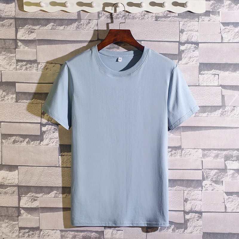 Hot 100%cotton Man T-Shirt Round Neck Personality Retro Spring New Solid Color Tops Versatile Fashion Trend Leisure Men's Wear