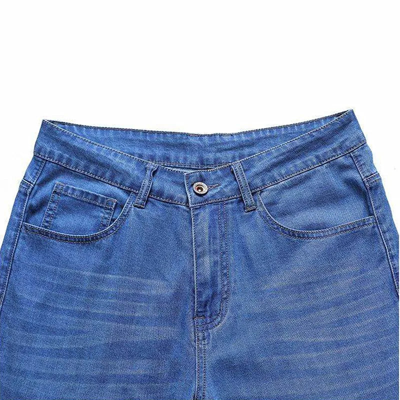 2026 Summer Thin Blue Men's Jeans Shorts, Fashion Casual Stretch Denim Shorts, Asian Size Black Knee Length Pants