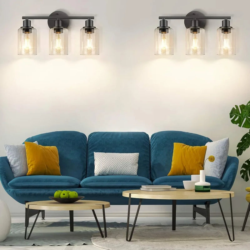 ចង្កៀងជញ្ជាំងទំនើប JOYINLED 3 អំពូល ពណ៌ខ្មៅស្រអាប់ ចង្កៀងជញ្ជាំងដែកផ្ទះកសិករ ជាមួយនឹងគ្រឿងតុបតែងលម្អកញ្ចក់ សម្រាប់បន្ទប់គេង ផ្ទះបាយ សាលធំ