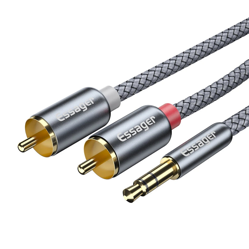 ខ្សែអូឌីយ៉ូ Essager RCA Jack 3.5 ទៅ 2 RCA ខ្សែ 3.5mm Jack ទៅ 2RCA Male Splitter ខ្សែ Aux សម្រាប់ទូរទស្សន៍កុំព្យូទ័រ ឧបករណ៍បំពងសម្លេងឌីវីឌី ខ្សែ