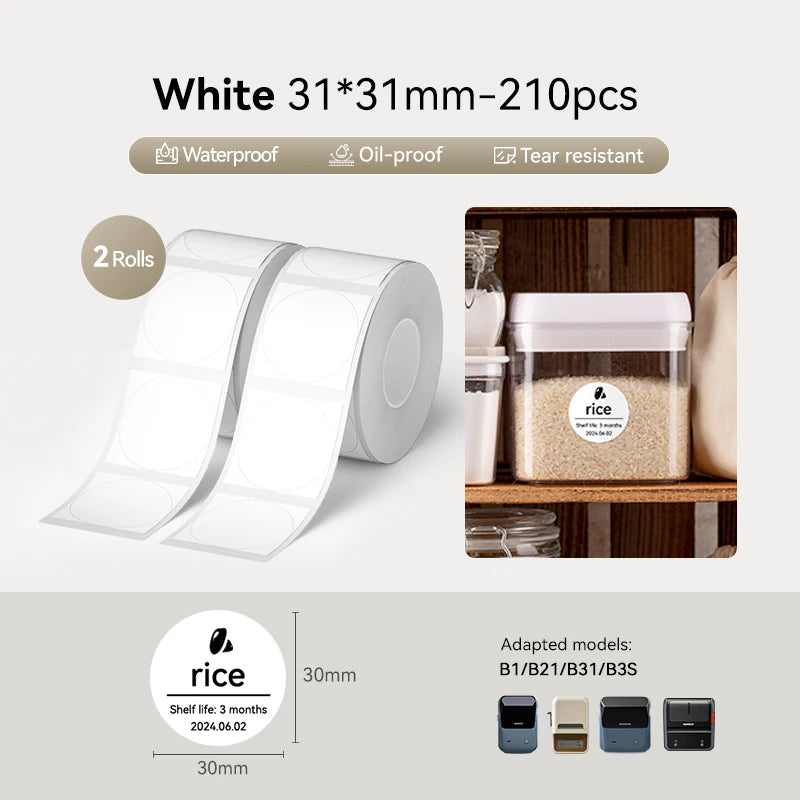 2 Rolls NIIMBOT B1 B21 B3S Thermal Label Clothing Price Food Self-adhesive Tag Waterproof Office Pocket Printer Label Paper