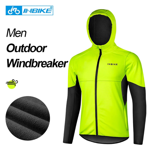 INBIKE Men's Winter Cycling Jacket with Hood Thermal Fleece Bike Windbreaker Raincoat Waterproof Outdoor Bicycle Hiking Clothing