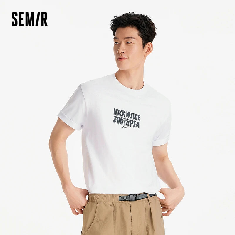 Semir Men Tshirt Cool Breathable Short Sleeve Summer 2026 Loose Round Neck Letter Graphic Cartoon Print Casual Style Top
