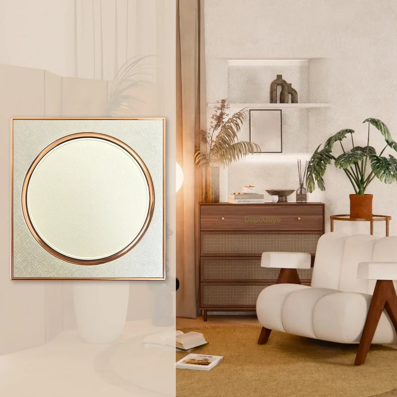 Depoguye New round gold wall speed switch panel, EU UK 16A rocker lamp switch, 220V luxury key light switch push button1gang2way