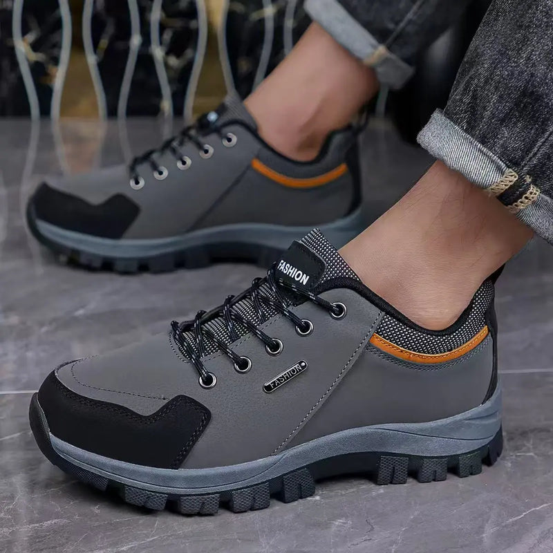 Mens Hiking Shoes New Durable Premium Leather Low-Top Lace-Up Anti-Slip Rubber Sole Versatile Outdoor Hiking Casual Sports Shoes