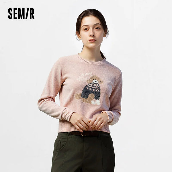 អាវយឺត Semir គួរឱ្យស្រលាញ់សម្រាប់ស្ត្រីលំនាំប៉ាក់ទន់ក្តៅ Pullover 2025 រដូវរងាធម្មតាមានផាសុកភាពរចនាប័ទ្ម O កអាវអាវយឺតស្ត្រី