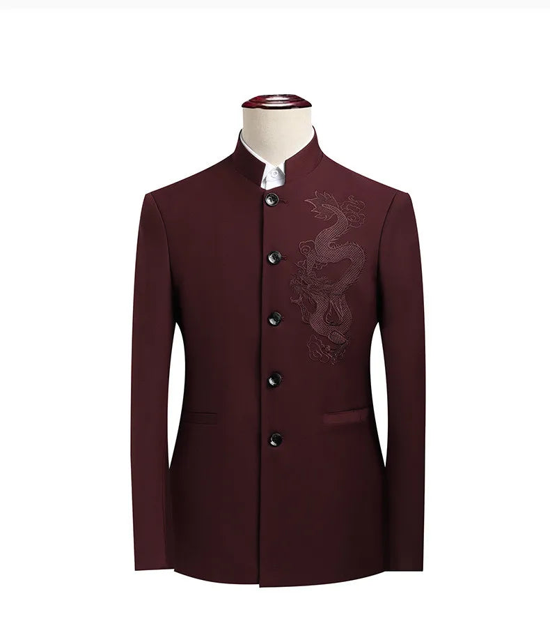Chinese Style Men's Long Sleeve Suit Jacket, Slim Fit Coat, Asian Size M-6XL, Available in Blue,Black,White,Red,Grey Blazers
