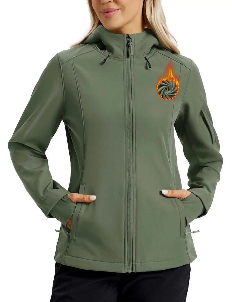 TACVASEN Waterproof Fleece Lined Women's Softshell Jacket Hooded Outdoor Hiking Camping Jacket Lightweight Warm Thermal Coat
