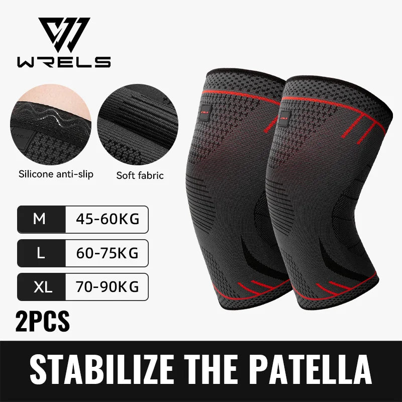 WRELS Professional Knee Support Compression Knee Sleeve Anti Slip Sports Fitness Kneepads Breathable for Running Knee Pain