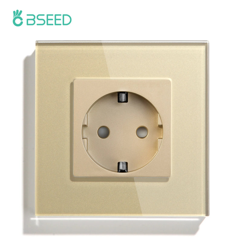 BSEED EU Standard Wall Power Socket USB Type-C Charge Port Outlet 110-250V Glass Panel 20W Fast Charge Electrical Plug
