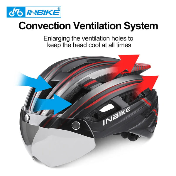 INBIKE Bicycle Helmet Man Ultralight Helmets for Cycling MTB Road Men's Bike Helmet  Mountain with Goggles Taillight Accessories