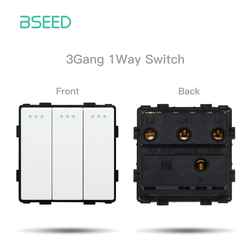 BSEED 1/2/3Gang 1/2Way Wall Button Switch Wall Power Socket Electrical Outlets Part Glass Frame DIY Module Part Free Combination