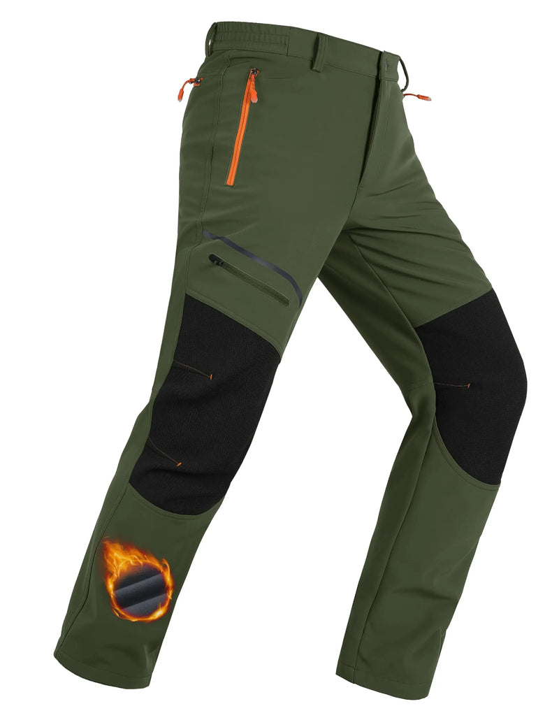 TACVASEN Men's Fleece Lined Softshell Hiking Pants  Winter Waterproof Trousers Outdoor Thermal Pants With Zip Pockets Warm