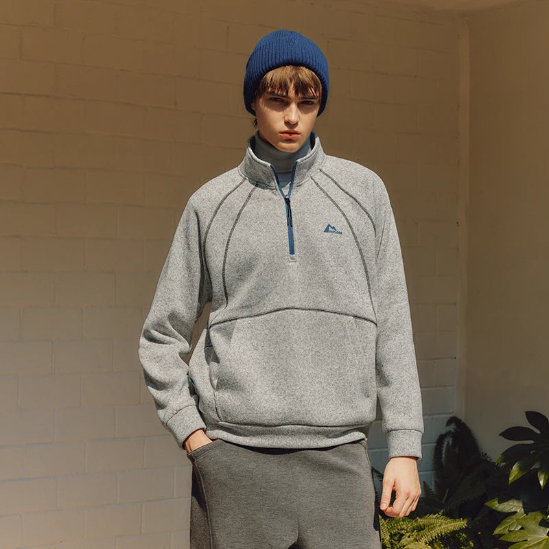 Semir Hoodie Men Winter Marled Yarn Half-Open Placket Stand Collar 2025 New Sporty Color Block Printed Pullover Men'S Wear