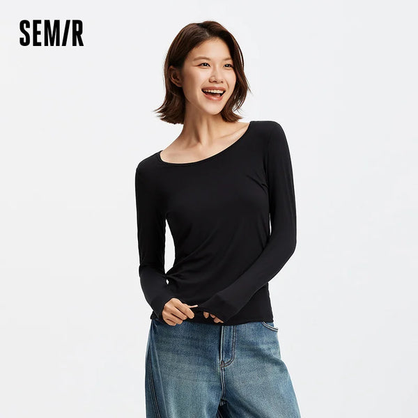 អាវយឺត Semir សម្រាប់នារី កមូល ដៃវែង ពណ៌ស្រស់ឆើតឆាយ ទន់ ពាក់ជាស្រទាប់ៗ សម្រាប់រដូវផ្ការីក ឆ្នាំ២០២៦ សម្រាប់ពាក់ជារៀងរាល់ថ្ងៃ