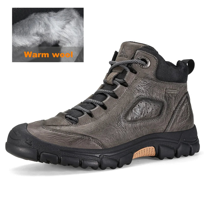 HUMTTO Winter Warm Wool Hiking Shoes Leather Outdoor Trekking Boots for Men Luxury Designer Climbing Sneakers Mens Ankle Boots