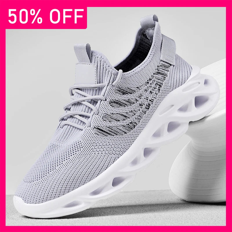 Men Sports Shoes Soft Mesh Breathable Lace Up Outdoor Walking Shoes New Soft Sole Rebound Comfort Casual Tennis Shoes for Men