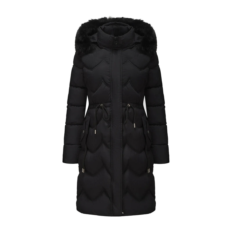 Women's Pink Commuter-Style Hooded Long Coat, Light Green Parkas, Black Thermal Jacket with Drawstring At The Waist Overcoat.