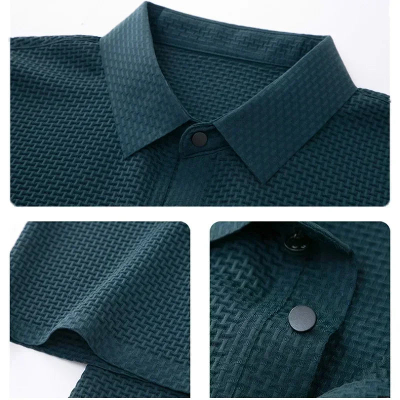 【High-quality】Asian Sizes Summer New Men's Lop-up Hollow Short-sleeved Polo Shirt Ice Silk Business Casual Sweat-absorbing Top