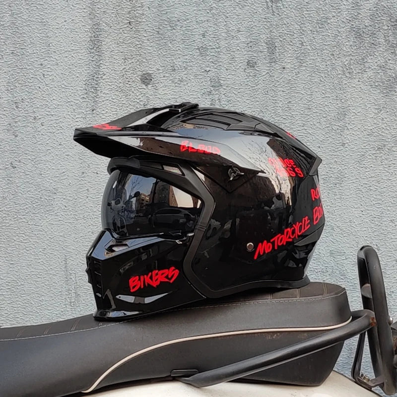 ORZ-163 Classic retro motorcycle full face helmet, detachable sun hat, Brim windproof lens, retro chopper helmet, DOT certified