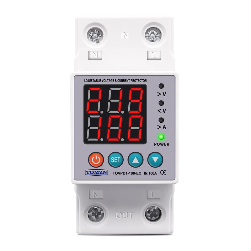 TOMZN Din Rail 230V 100A Adjustable Over Under Voltage Protective Device Protector Relay Monitor Current Limit Protection