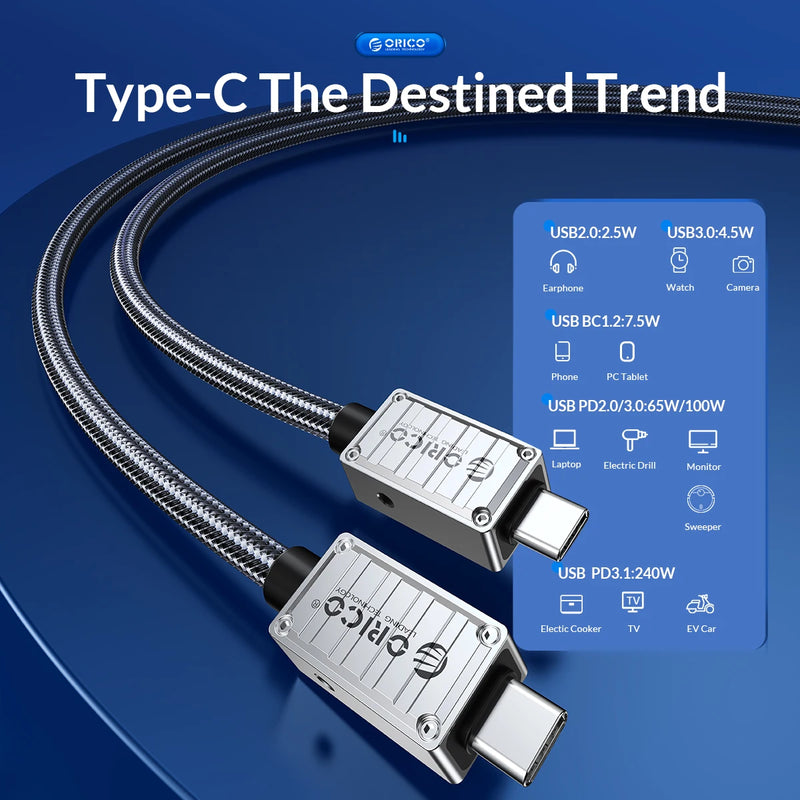 ORICO 40Gbps USB4 C to C Cable, 240W Fast Charging, Thunderbolt 3/8K 60Hz, for Laptop/Tablet/Samsung
