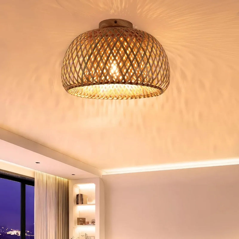 JOYINLED Bamboo Ceiling Light Semi Flush Mount Ceiling Lamp Handmade Boho Light Chandelier Farmhouse Light Fixtures 30/38CM