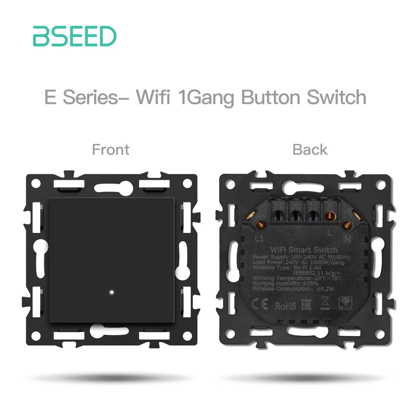 BSEED WIFI Click Light Switch Part Smart Wifi Switch Function DIY Part EU Wifi Socket Outlets Parts Glass Frame Only Black