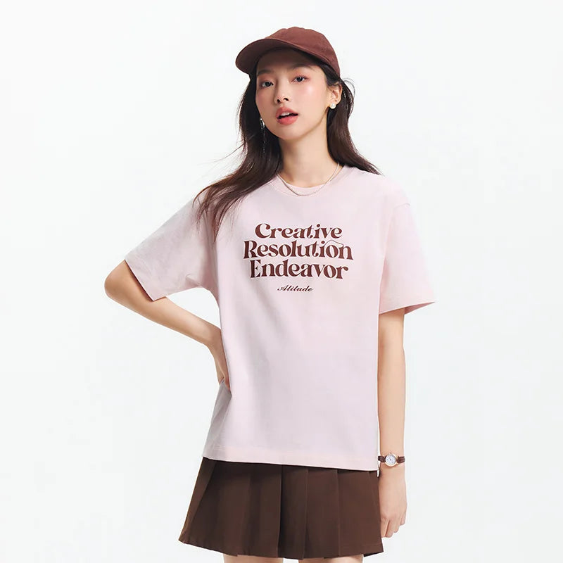 Semir Womens Tshirt 2026 Color Block Letter Printed Dropped Shoulder Loose Casual Fashion Soft Daily Wear