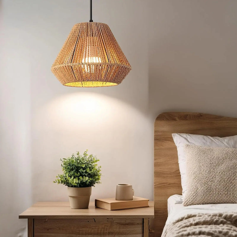 JOYINLED 3-Lights Handmade Pendant Lamp Boho Natural Rattan Ceiling Hanging Light Fixture Living Room Home Decor LED Chandelier