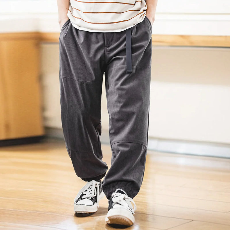 Maden Men's Casual Drawstring Corduroy Pants Loose Elastic Waist Wide Leg Relaxed Fit Trousers Outdoor Cityboy Jogger Sweatpants