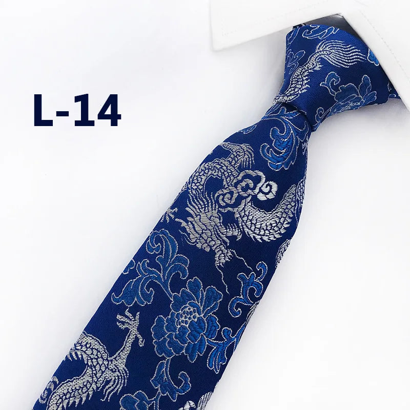Men's Red Tie with A Chinese-style Design, Featuring A Jacquard Pattern of A Chinese Dragon; Available in Multiple Colors.