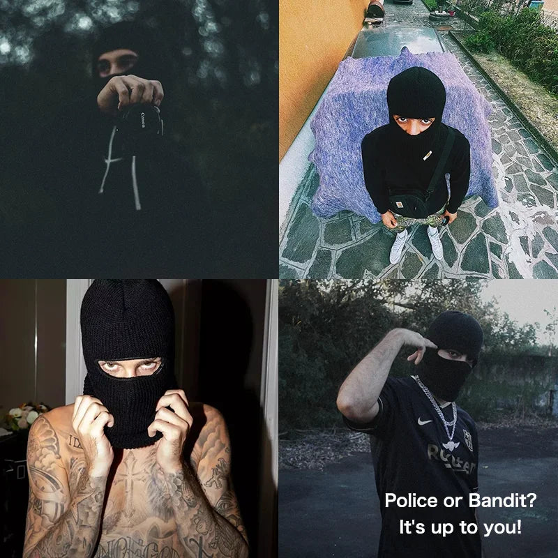 Maden Men's Winter Skullies Beanies Hats Black Knitted Cotton-Blend Scarf Caps Balaclava Mask Gorras Bonnet Thick Warm Handmade