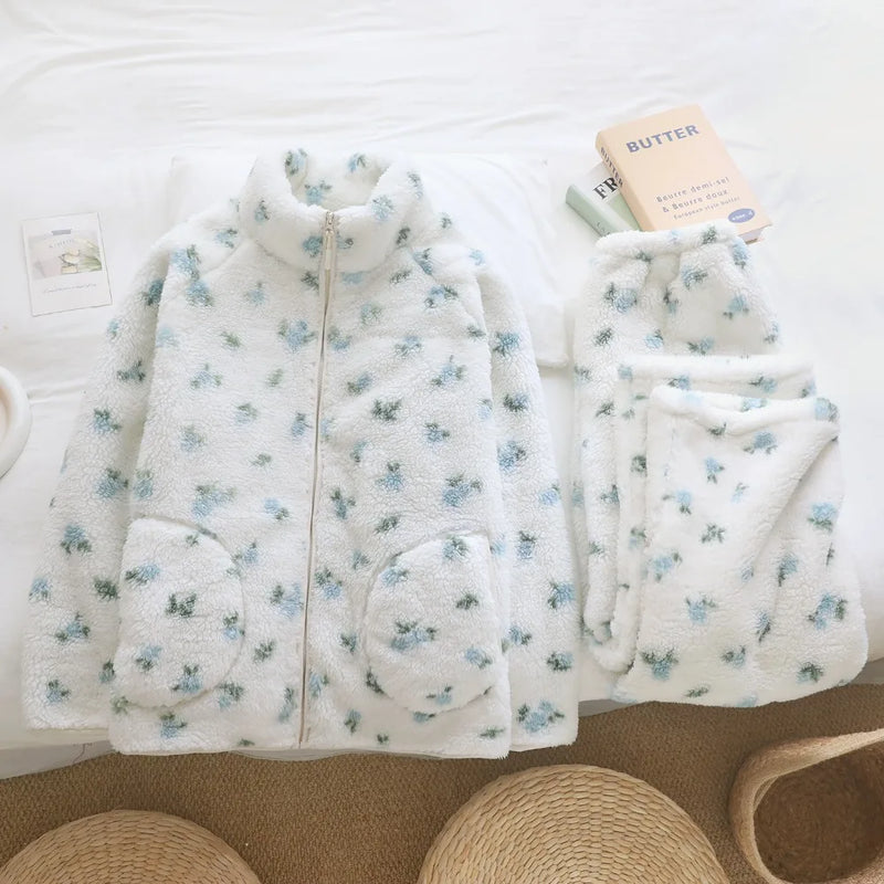 Flannel Thickened Warm Winter Loungewear Sleepwear Sets Soft Pajamas for Woman 2026 Nightwear 2 Piece Nighty Pijama Home Wear